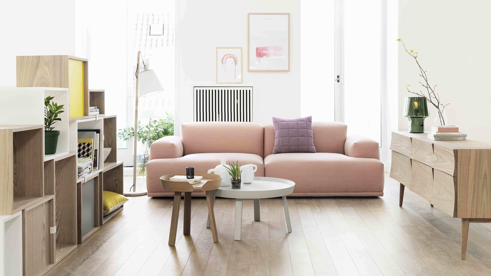 Muuto Connect Soft Modular Sofa 2 Seater Stacked Around Cosy Family Image