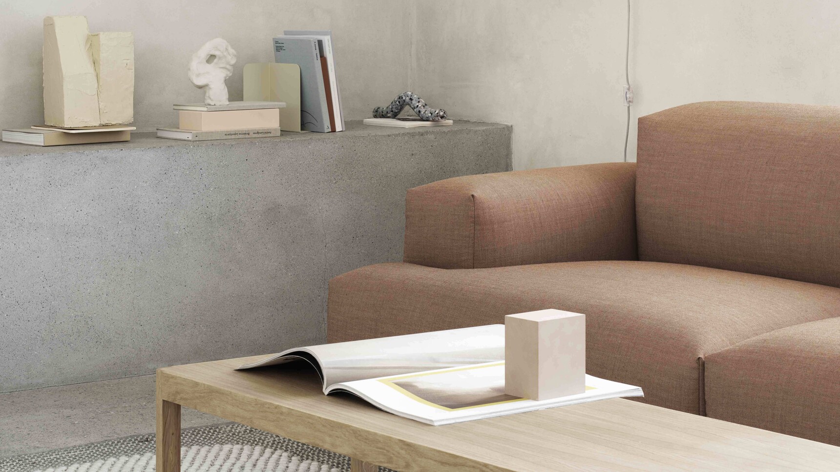 Muuto Workshop Coffee Table Oak Connect Soft Modular Sofa 2 Seater Remix 252 Ambit Wall Grey Pebble Light Grey Family Image