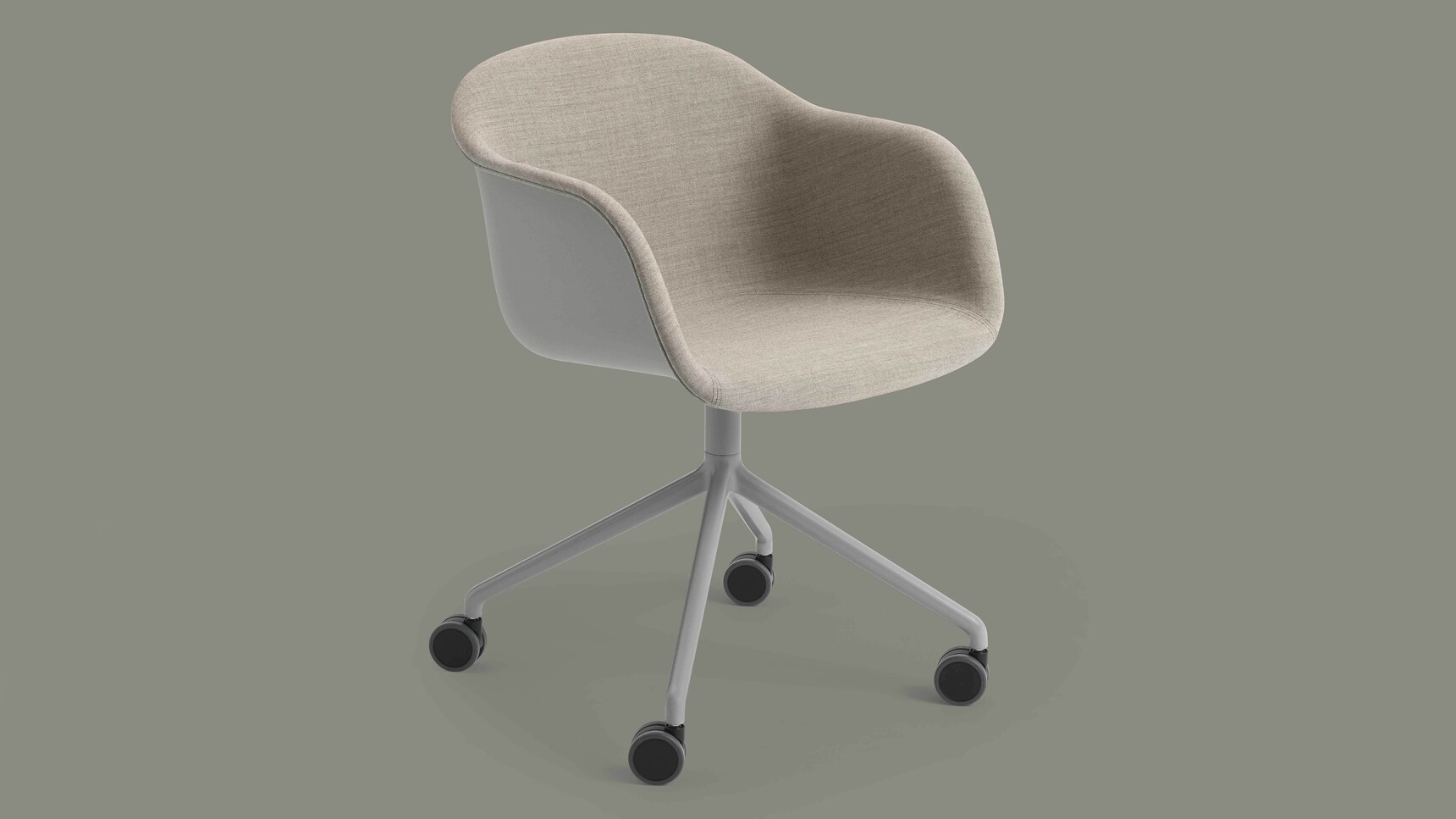 Muuto Fiber Armchair Swivel Castors Grey Front Uph Remix 242 Family Image