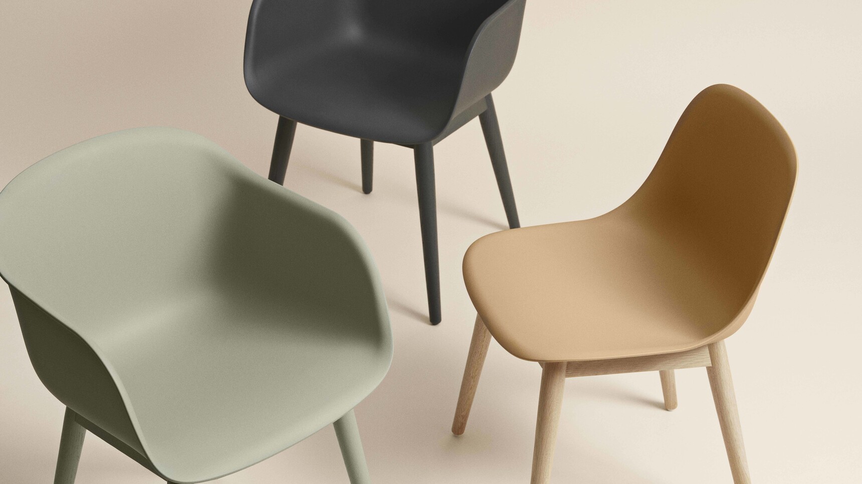 Muuto Fiber Chair Dusty Green Black Ochre Wood Base Concept Wide Detail Image