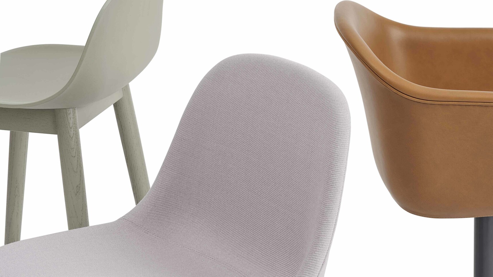 Muuto Fiber Side Chair Twill Weave 620 Bar Stool Dusty Green Armchair Refine Leather Cognac Detail Image