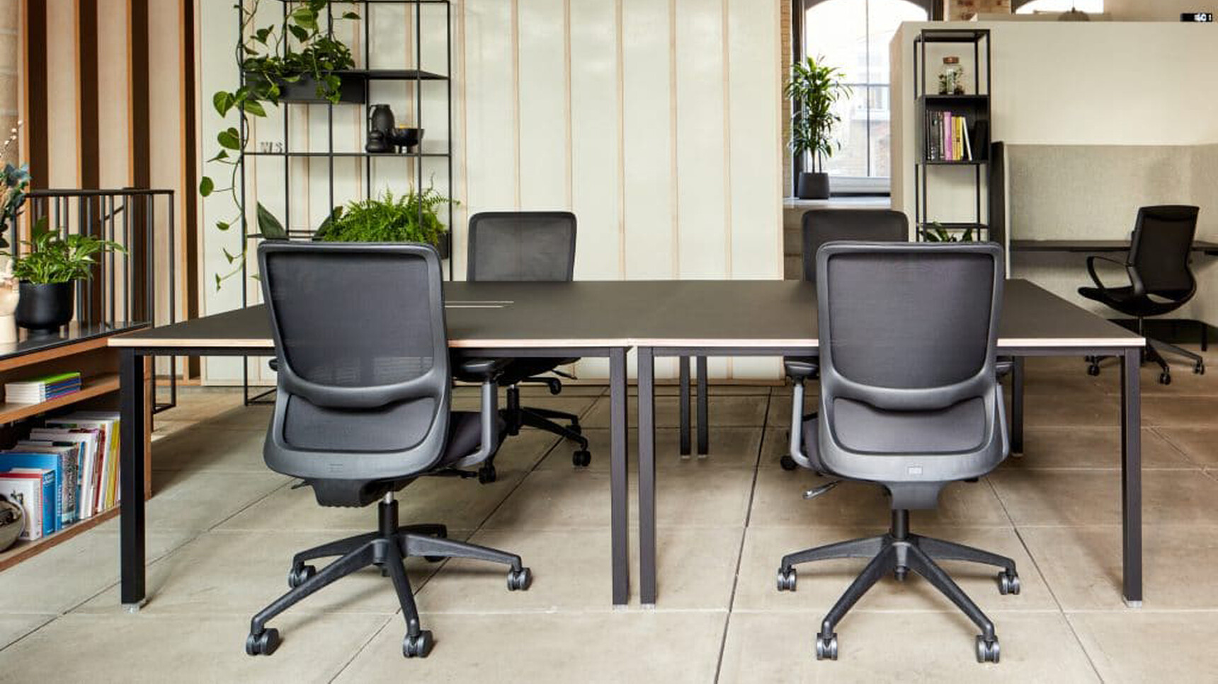 Workstories Co.Stories Bench Desk Black Frame In Office Setting