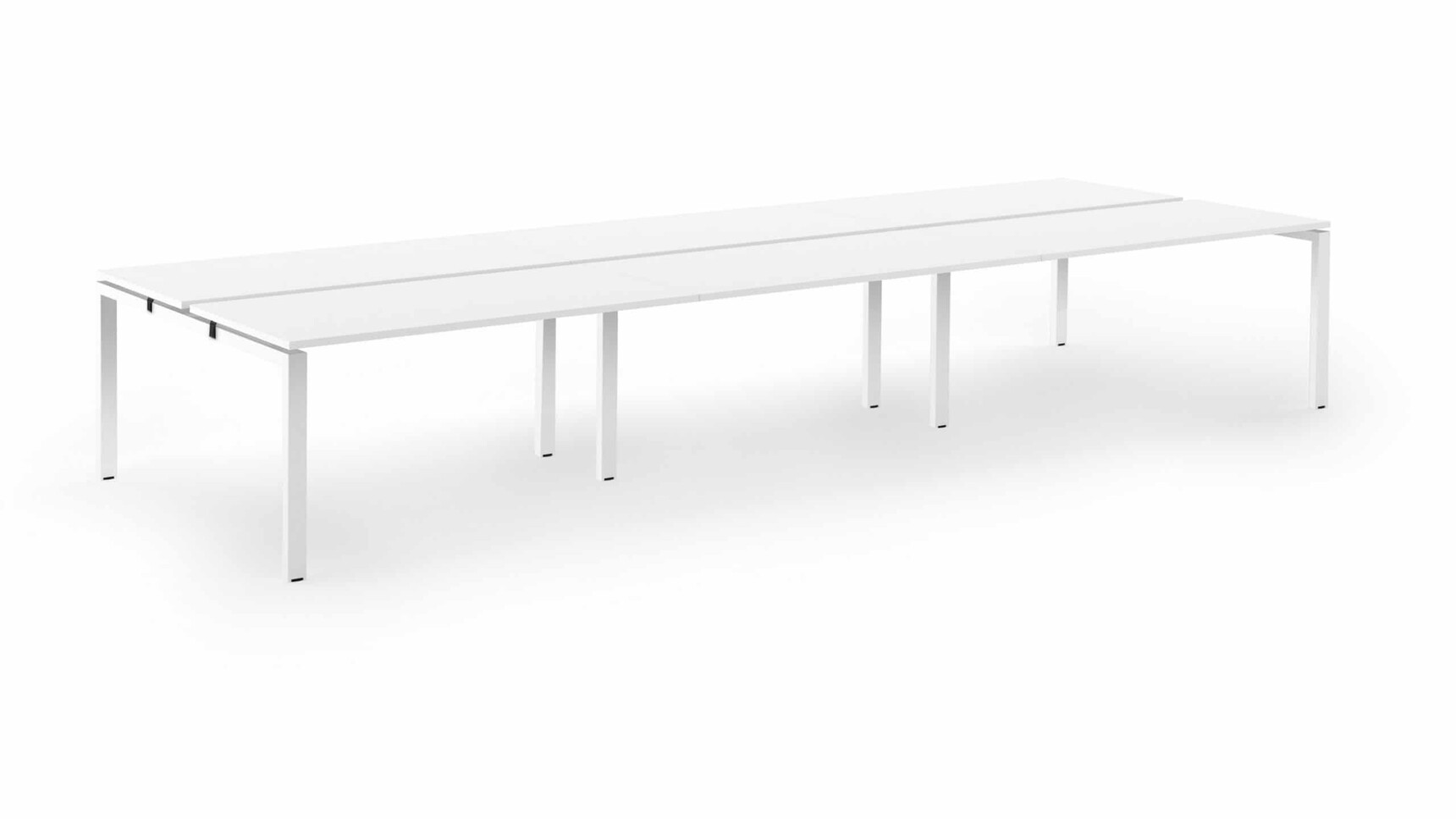 Workstories Rail Office Bench Desk 6 People White Finish On White Background