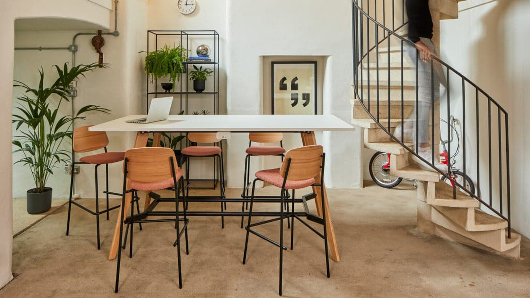 Workstories Hub Poseur Height Table White Top In Office Setting