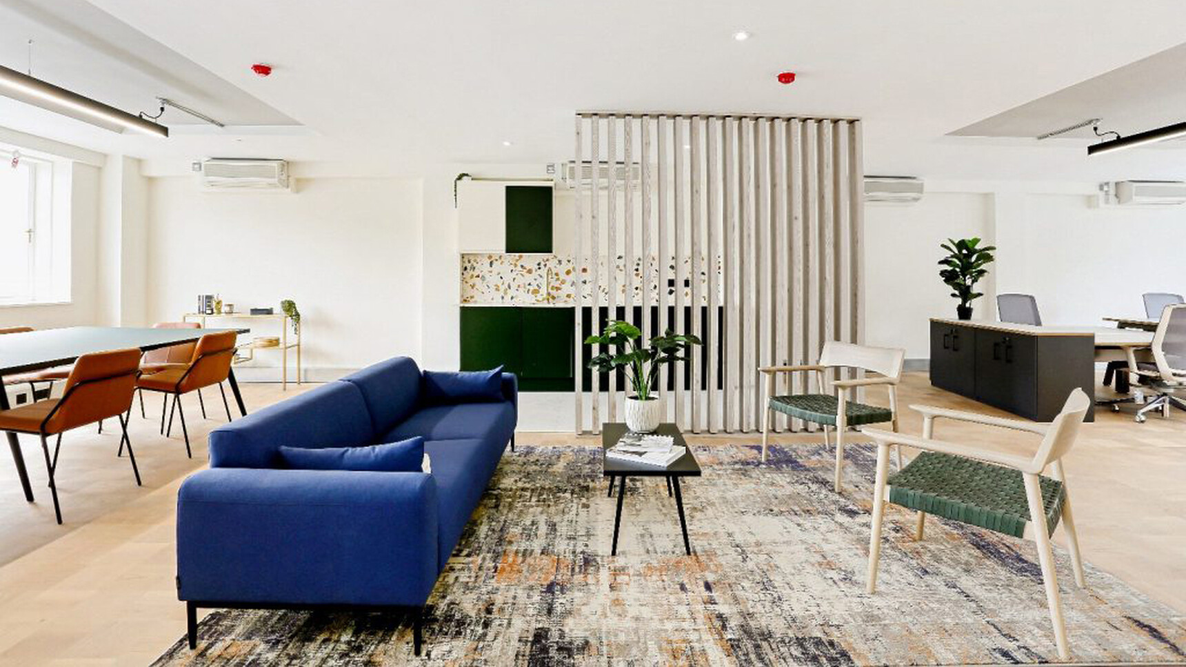 Workstories District Sofa 3 Seater Blue Fabric In Office Setting