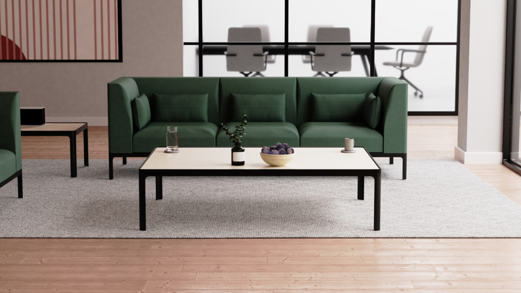 Workstories Profile Sofa 3 Seater Green Fabric In Office Environment
