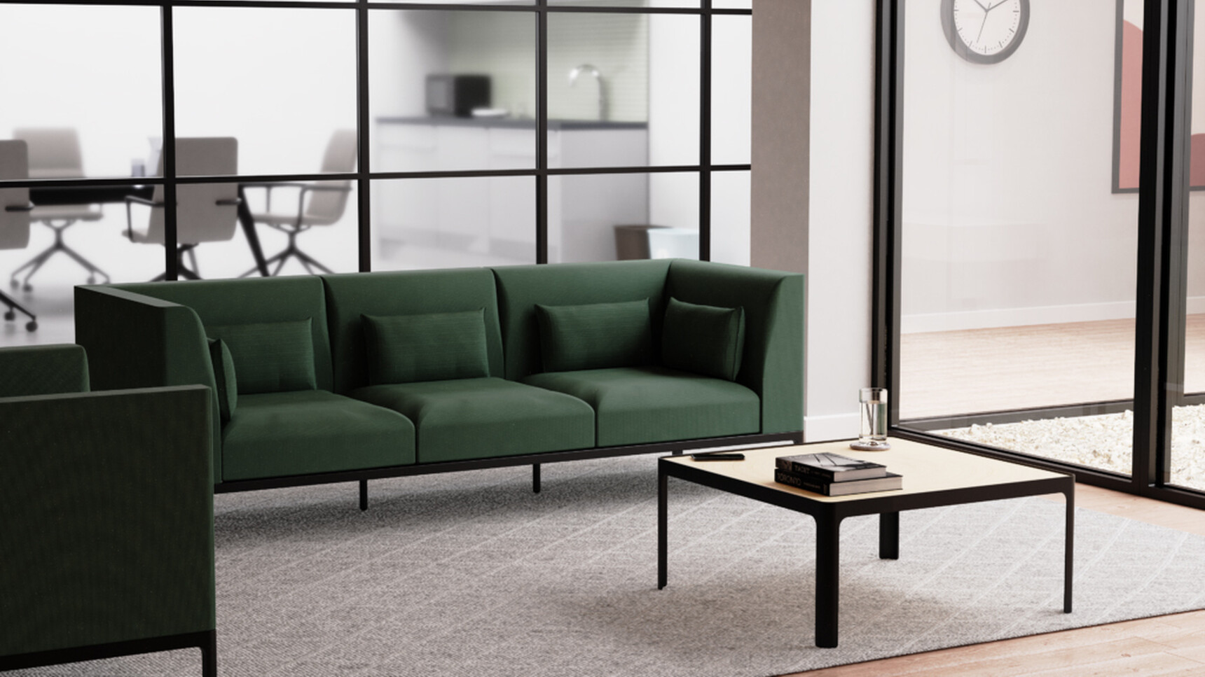 Workstories Profile Sofa 3 Seater Green Fabric In Office Setting