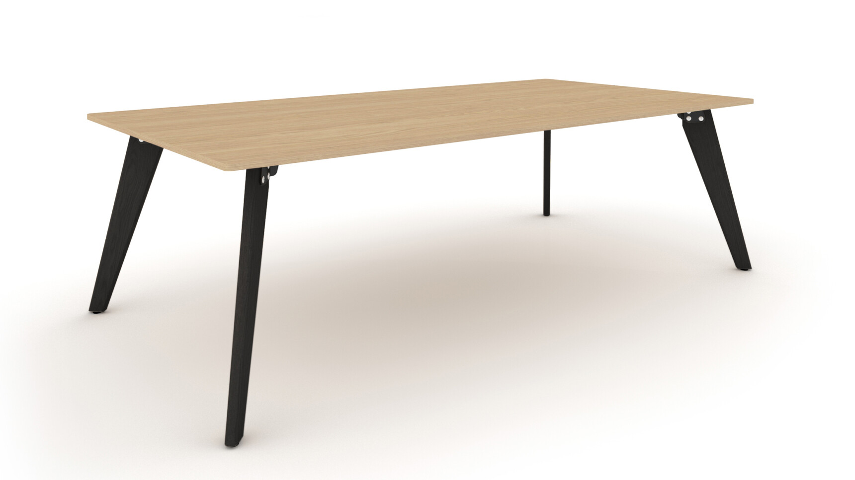 Workstories Hub Meeting Oak Top Black Legs Front Angle Family Image