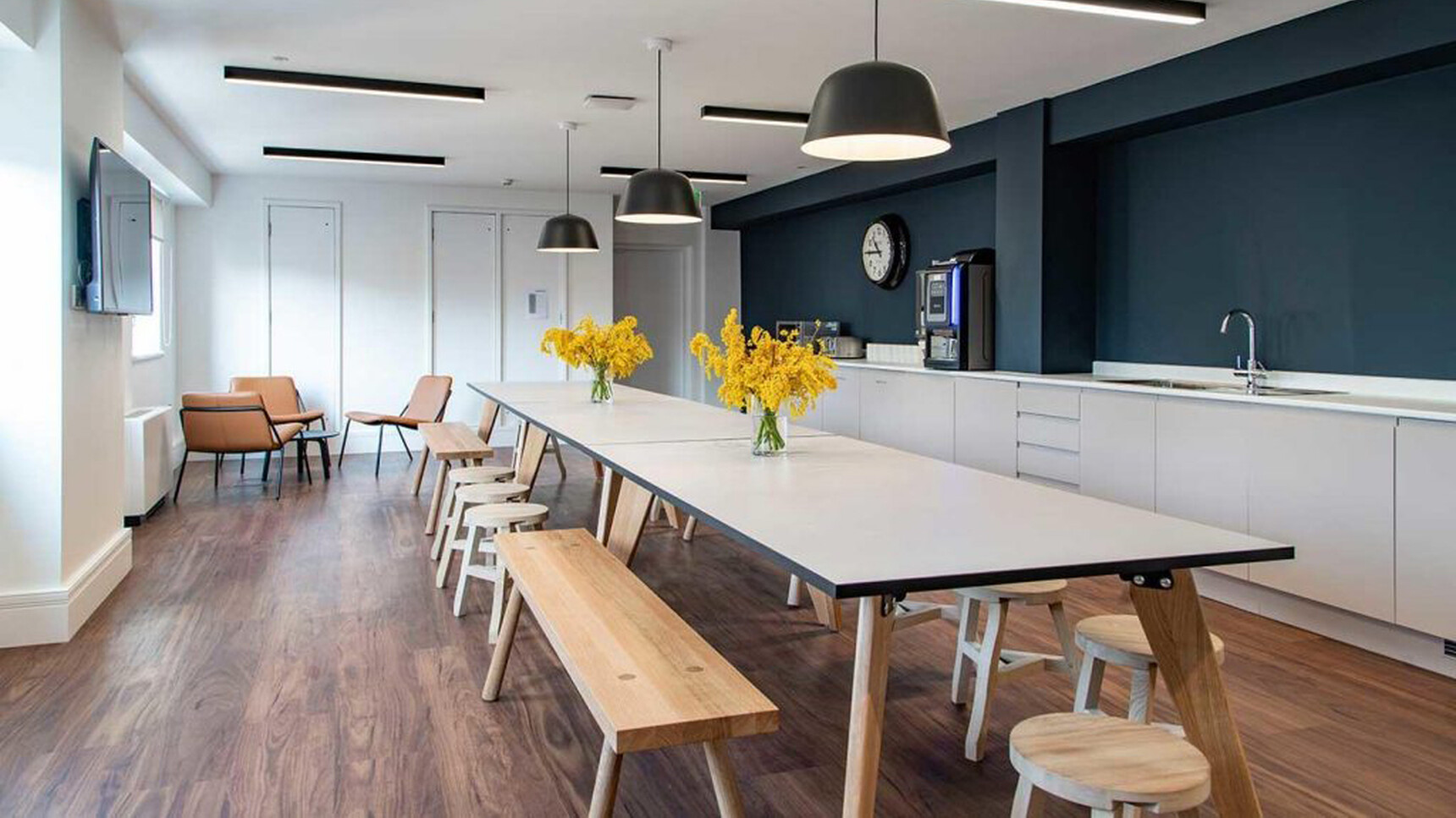 Workstories Hub Meeting Table Multi Top White Top Wood Base In Office Environment