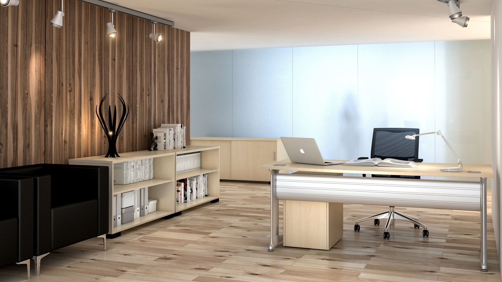 Elite Kassini Rectangular Desk With Wood Top Silver Metal Leg Finish Loreto Chair At Desk