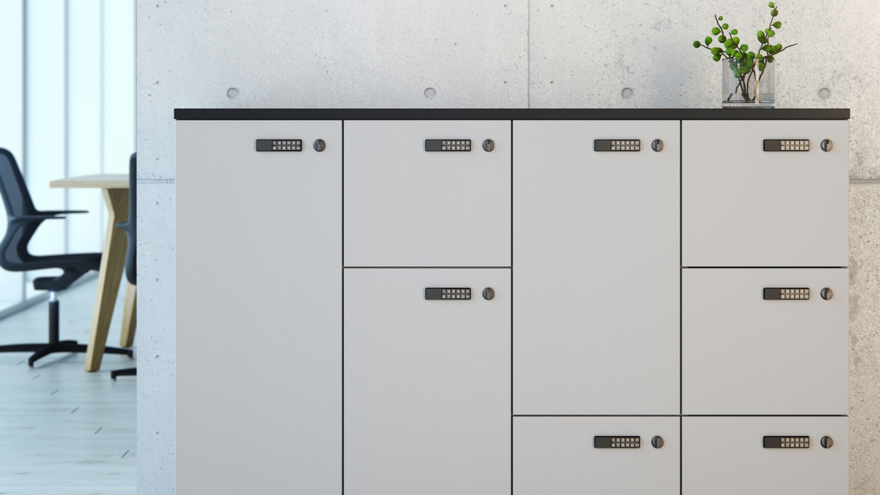 Elite Locker Units At 1465mm And 1115mm Heights With White Finish At Wall