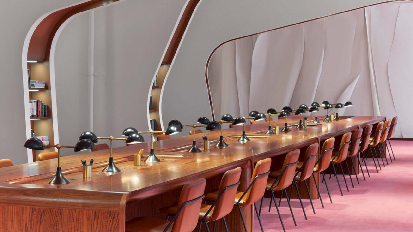 Workstories Sling Upholstered Side Chairs At Table In Office Setting