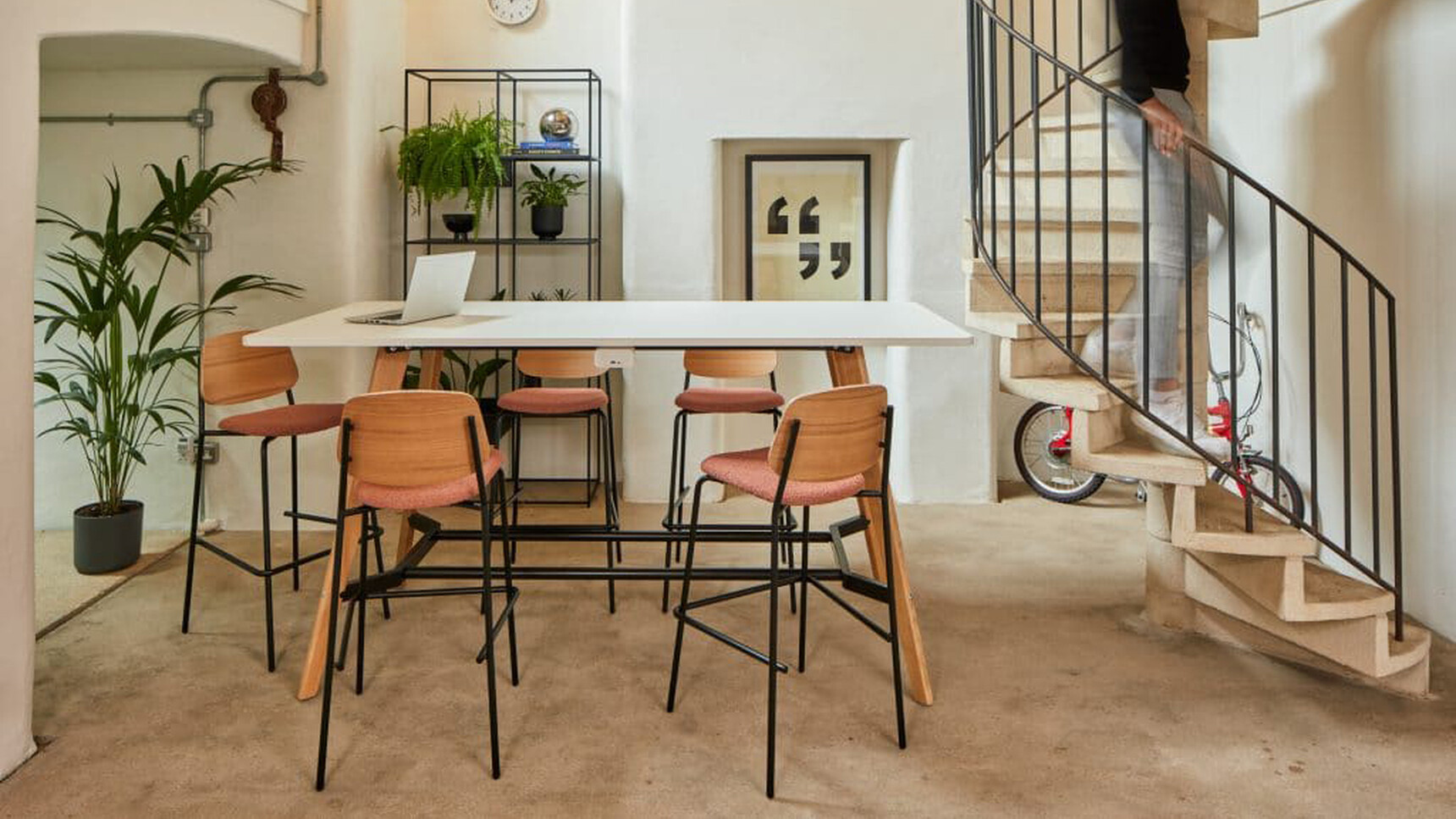 Workstories Platform Upholstered High Stool In Office Setting