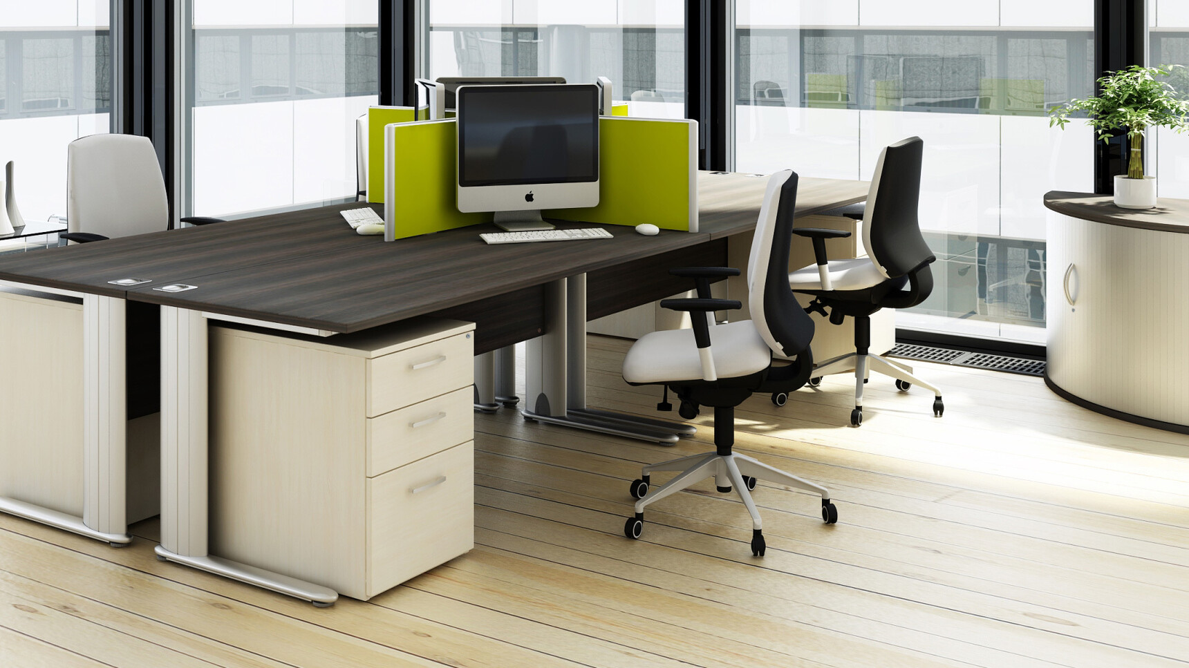 Four Elite Optima Plus Rectangular Desks Dark Wood Top Finish Silver Metal Leg Finish Elite Office Chair At Desk