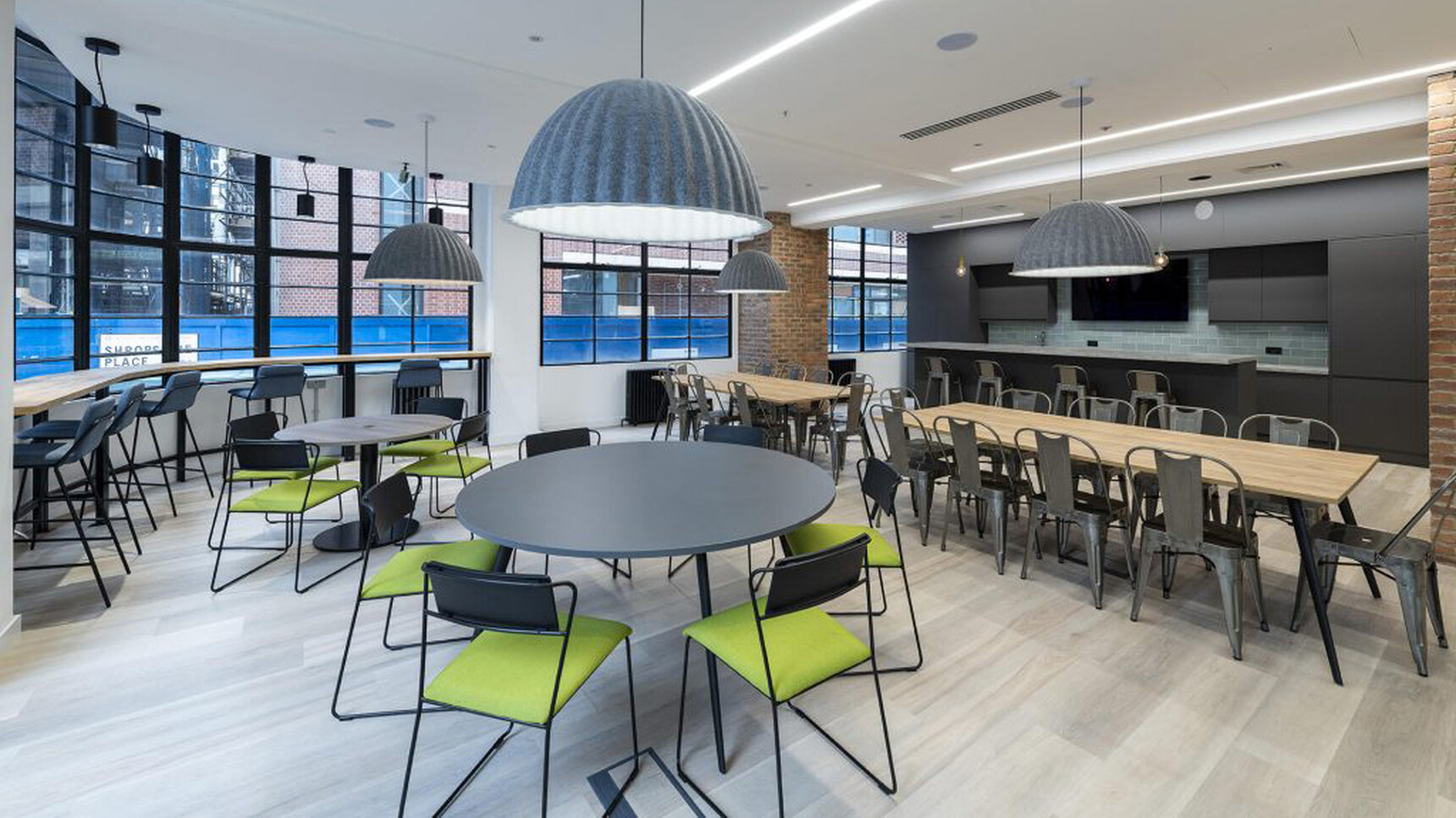 Workstories Transit Upholstered Cafe Chairs Green Seats In Office Setting