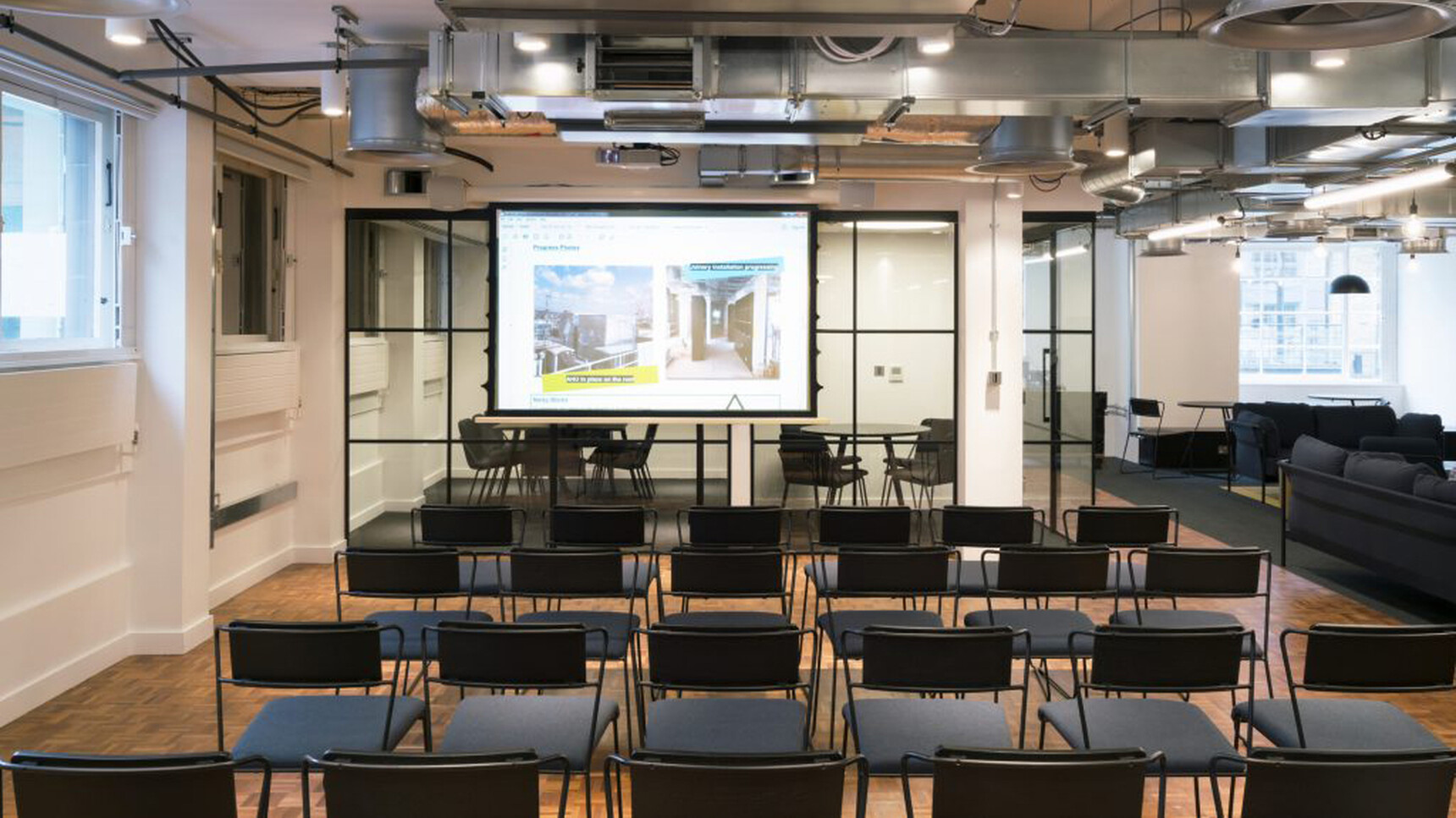 Workstories Transit Upholstered Cafe Chairs Dark Grey In Office Environment