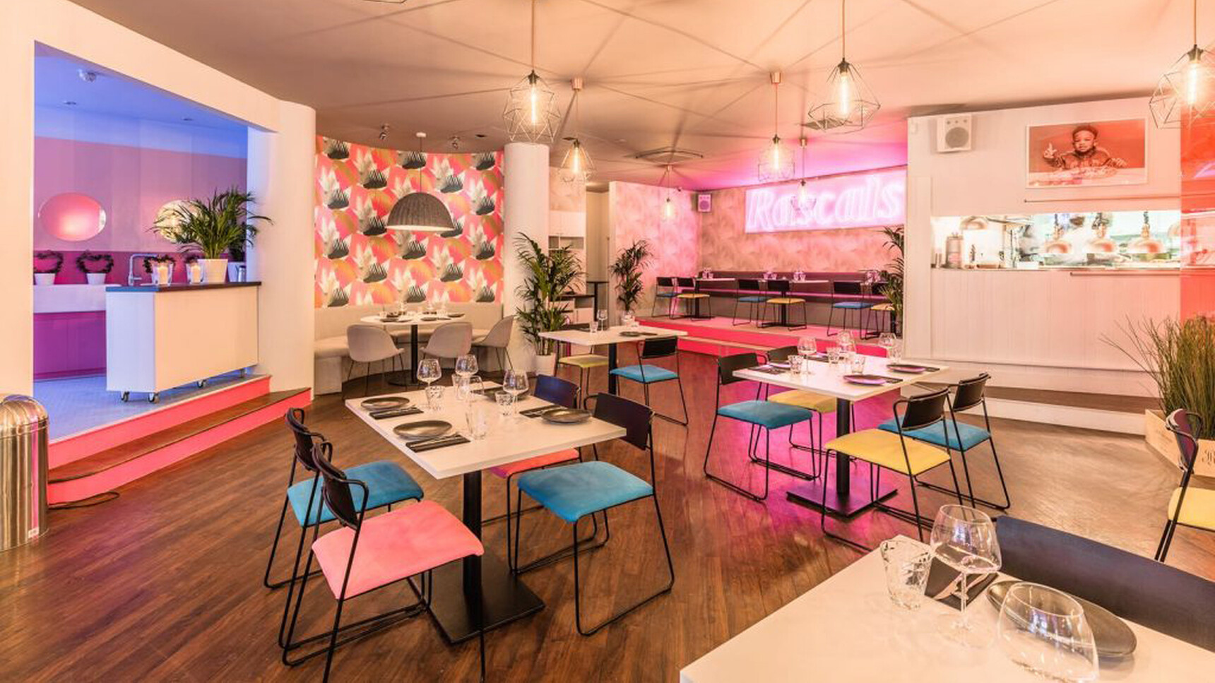 Workstories Transit Upholstered Cafe Chairs Blue Pink Upholstery In Office Setting