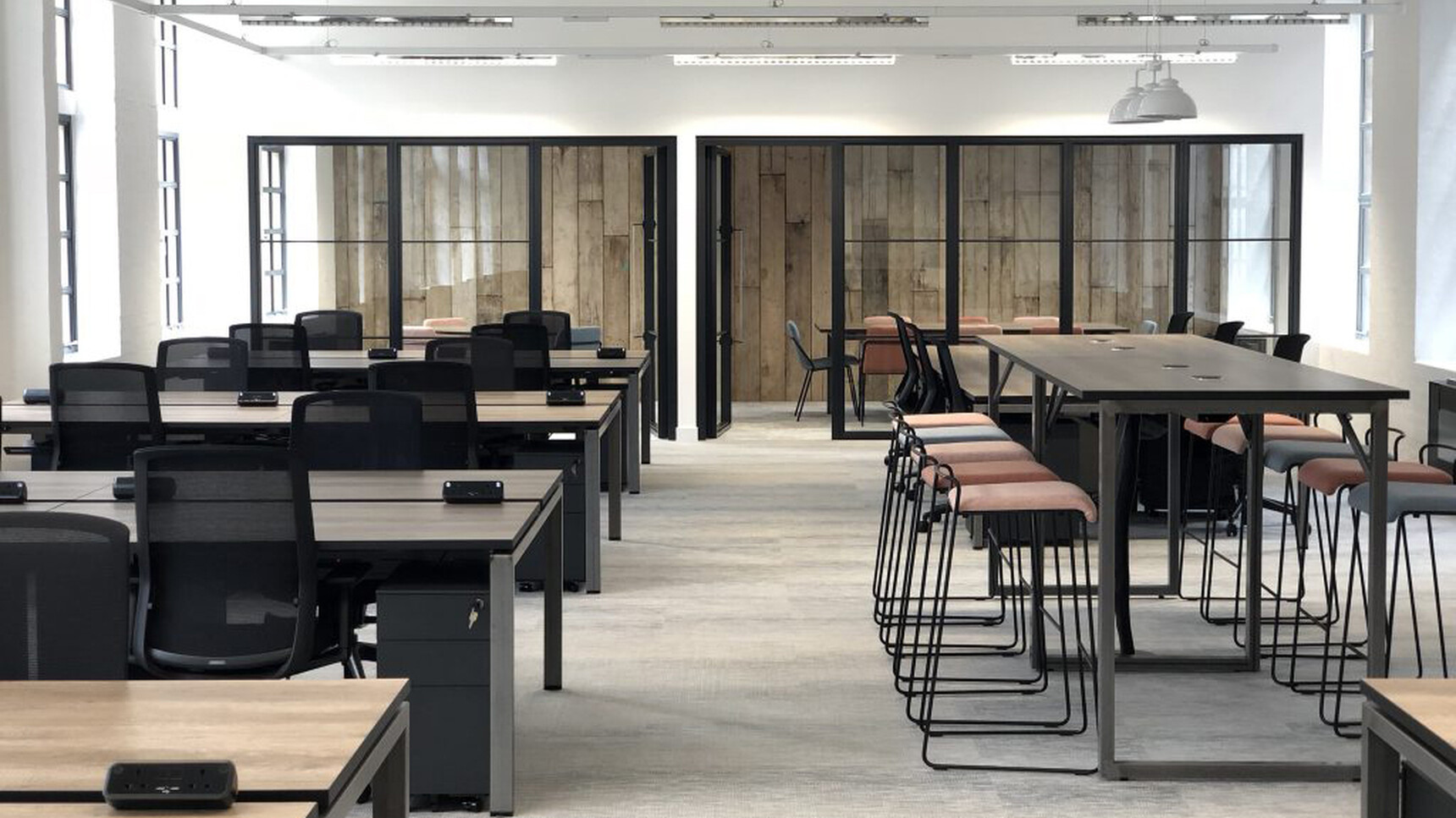 Workstories Transit Upholstered High Stools Pink Seat In Office Setting