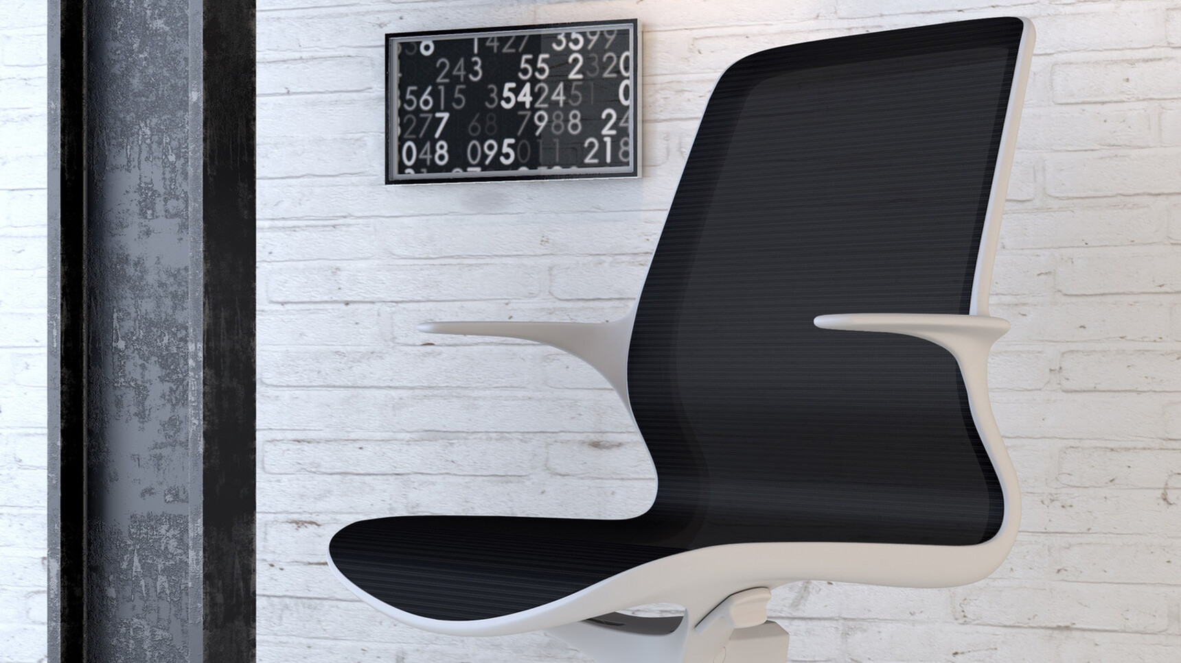 Elite Tempo Mesh Five Star Base Office Chair With White Frame And Black Mesh Back Detail Image