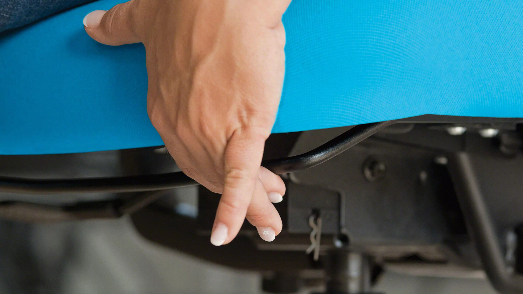 Steelcase Let's B High Back Office Chair Blue Upholstery Showing Adjustments Detail Image