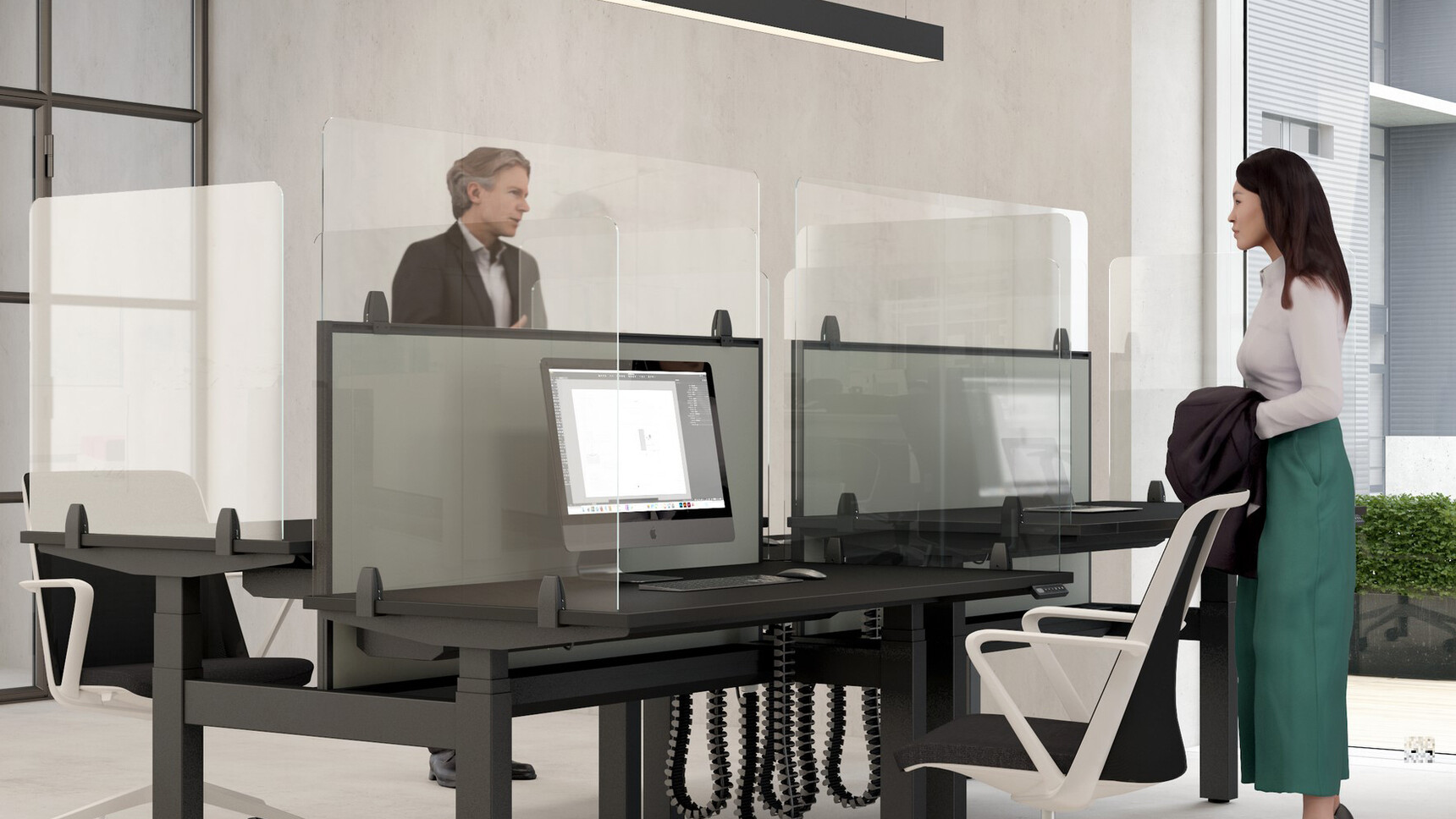 Two Elite Office Furniture Breeze Mesh Back Office Chairs Grey Frame In Office Setting