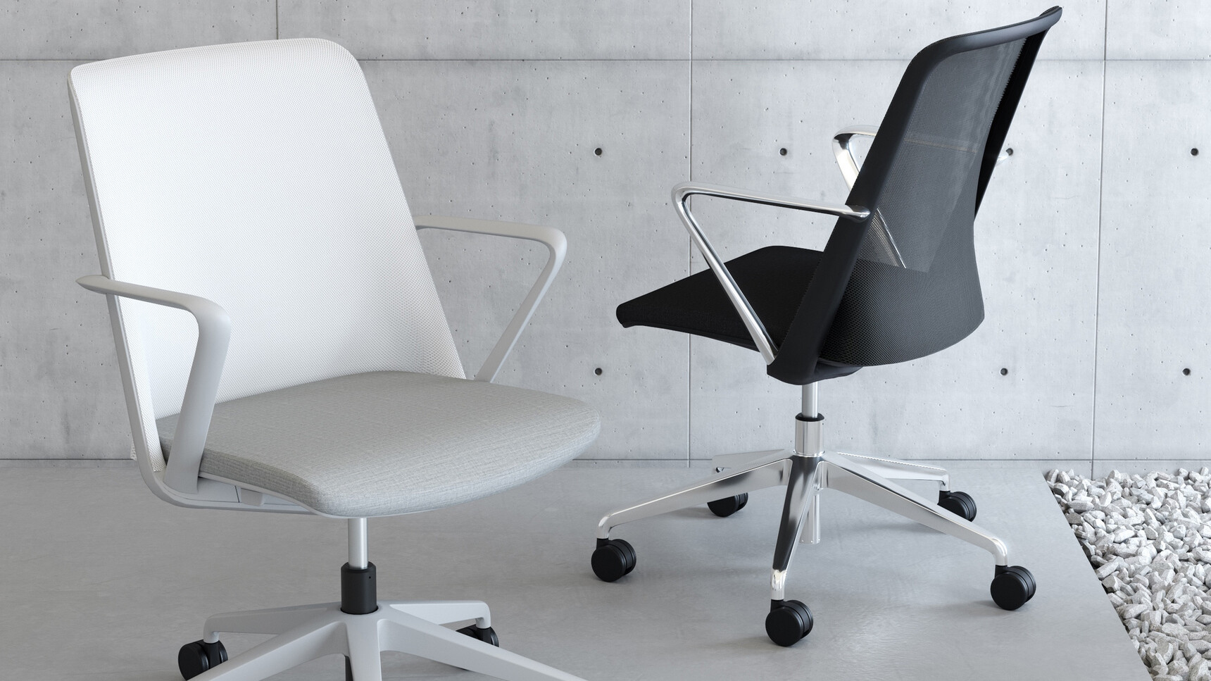 Two Elite Office Furniture Breeze Mesh Back Office Chair Grey Frame Polished Arms Detail Image