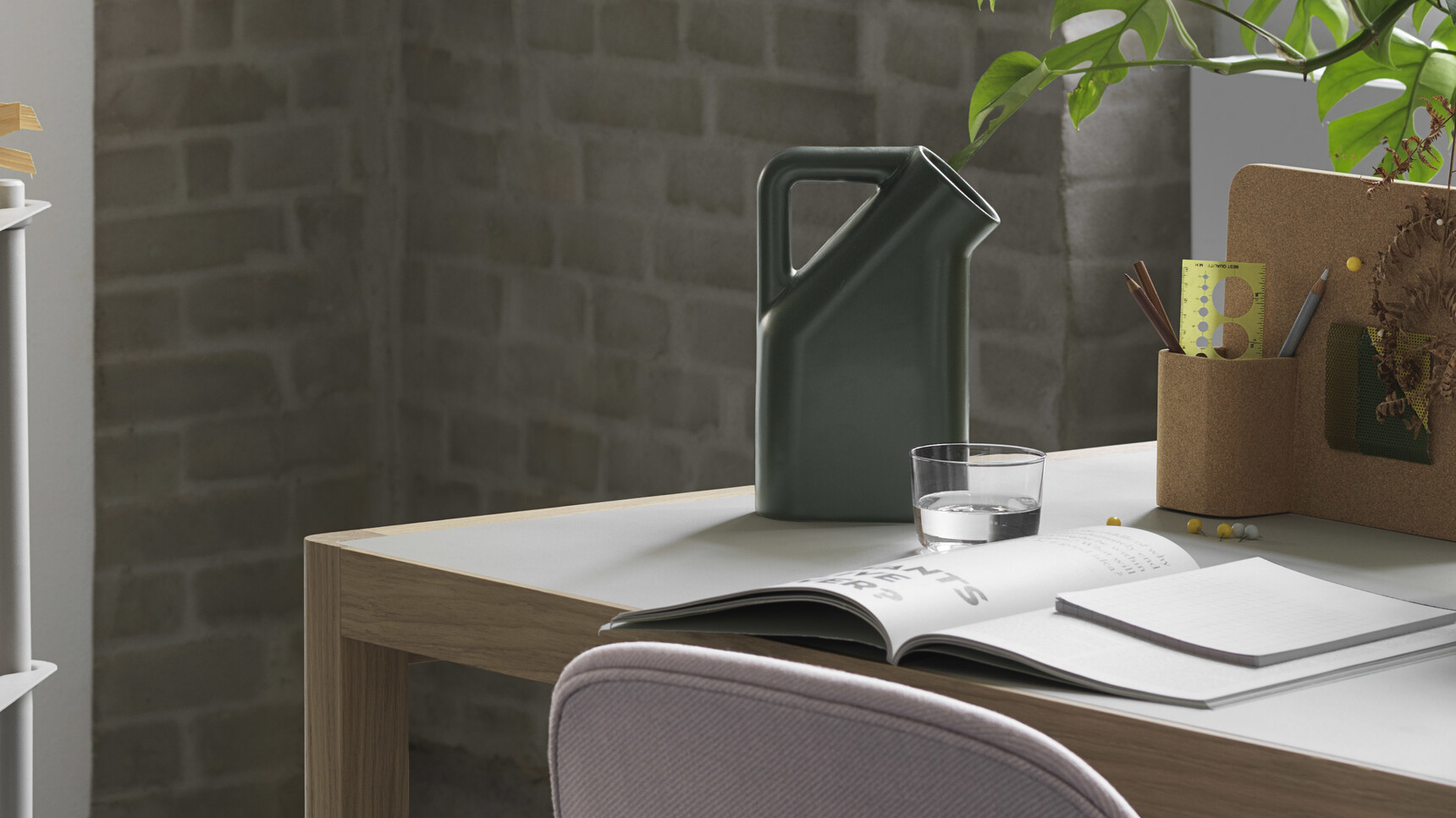 Muuto Flow Trolley 3 Layer Grey Workshop Table Oak Warm Grey Fiber Side Swivel Twill Weave 620 Story Pinboard Linear Pendant Detail Image