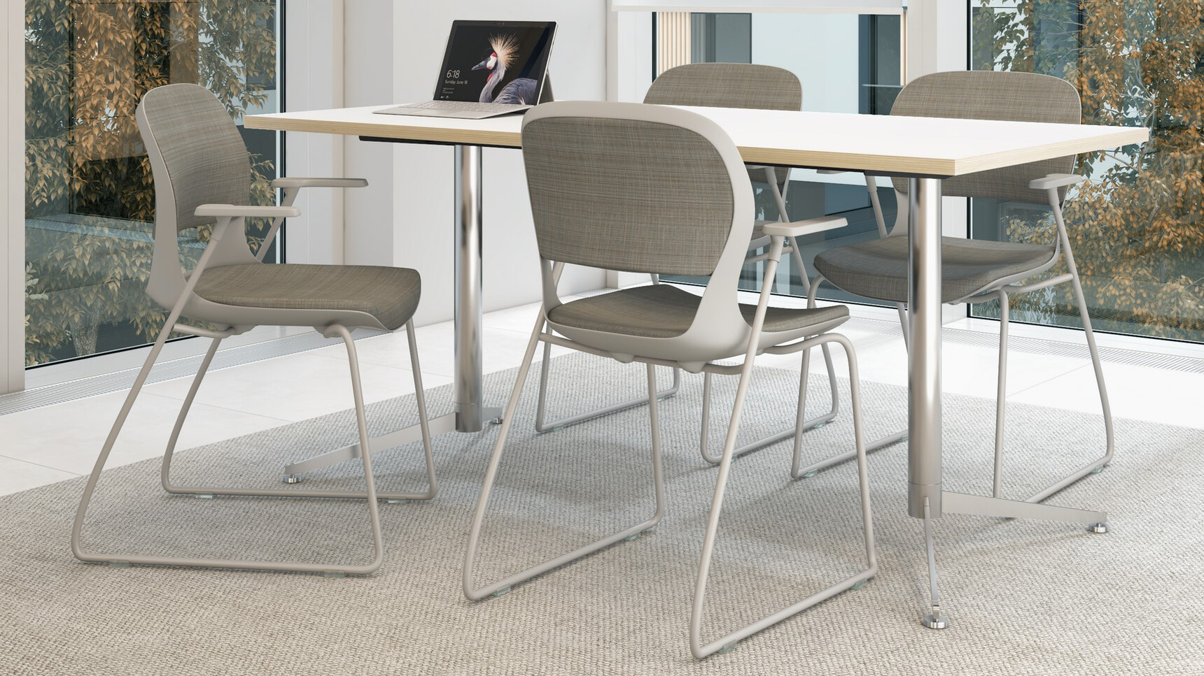 Elite Office Furniture Ace Meeting Chairs With Sled Bases At Table In Office Setting