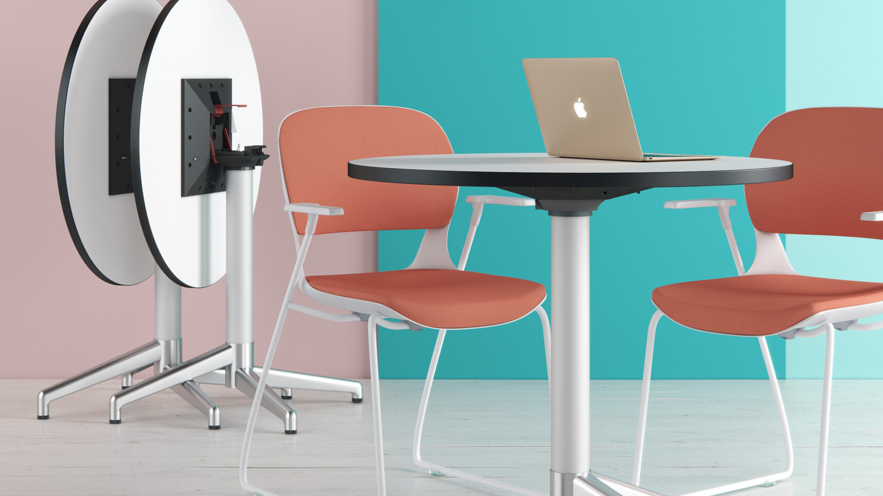 Elite Office Furniture Ace Meeting Chairs With Sled Bases White Base At Circular Table Family Image
