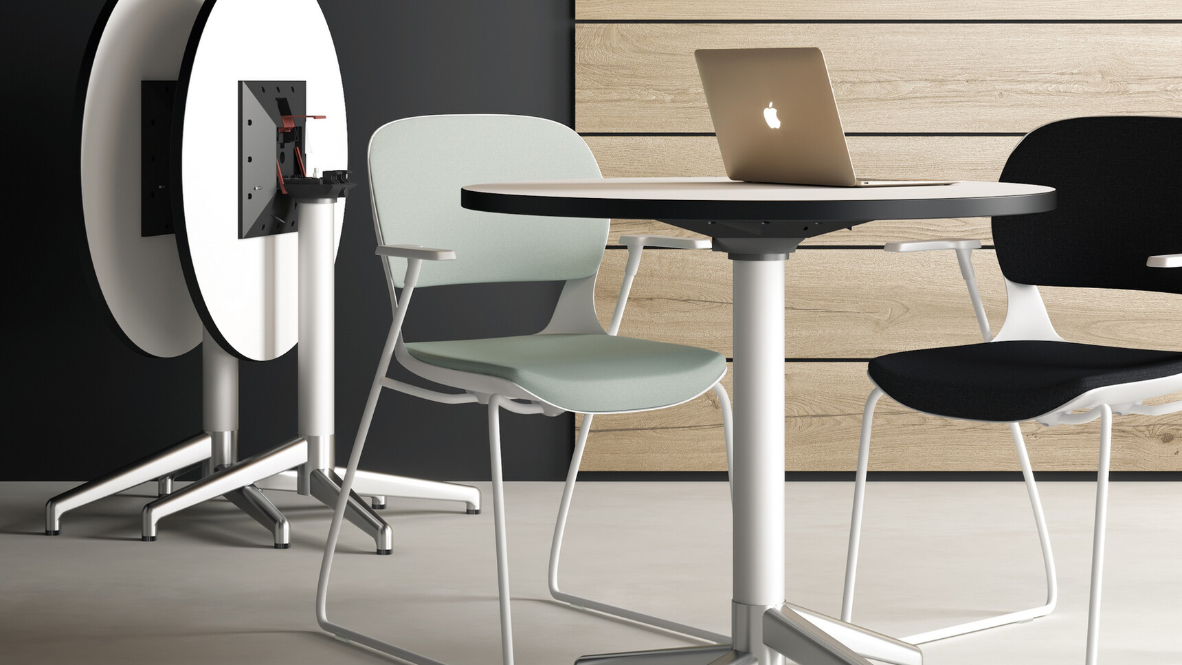 Elite Office Furniture Ace Meeting Chairs With Sled Bases White Frame Black Light Blue Upholstery Family Image