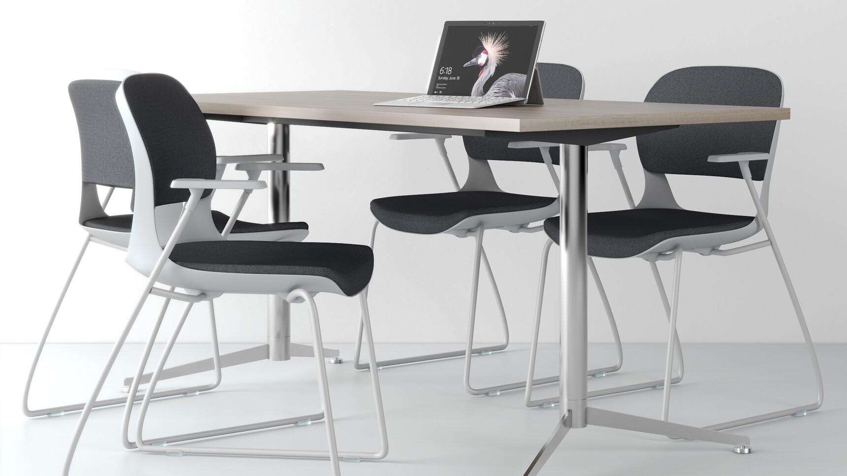 Elite Office Furniture Ace Meeting Chairs With Sled Bases White Frame Base Black Upholstery At Table Family Image