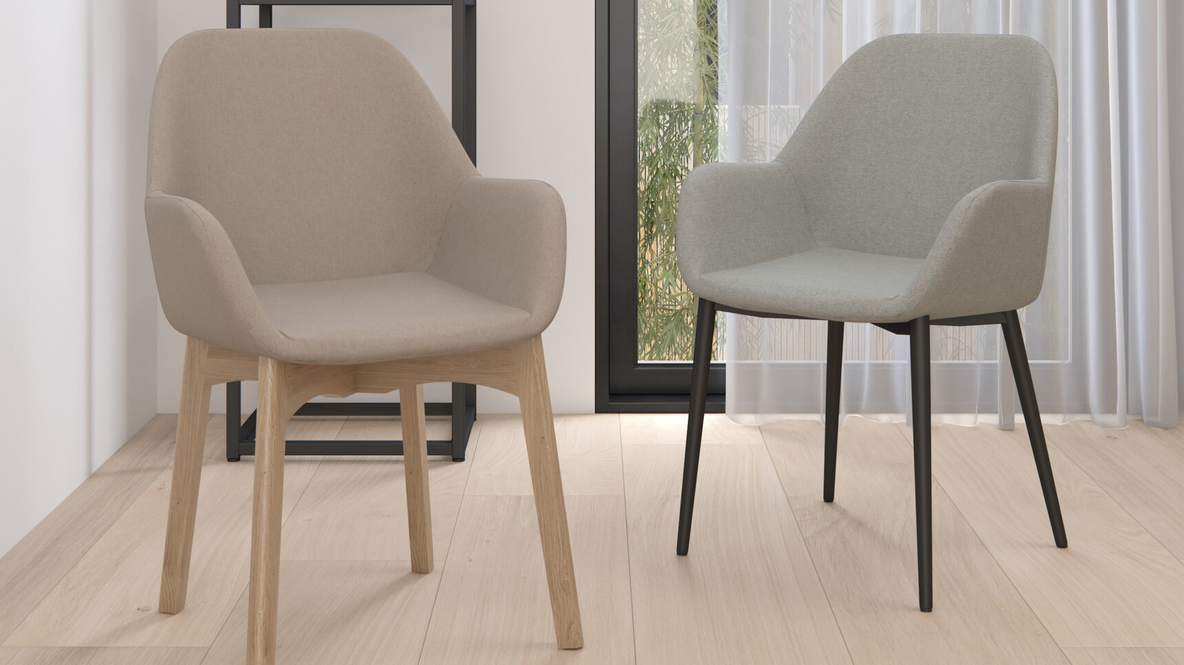 Two Elite Office Furniture Norden Meeting Chairs With Four Leg Base Wood Base And Metal Base Family Image