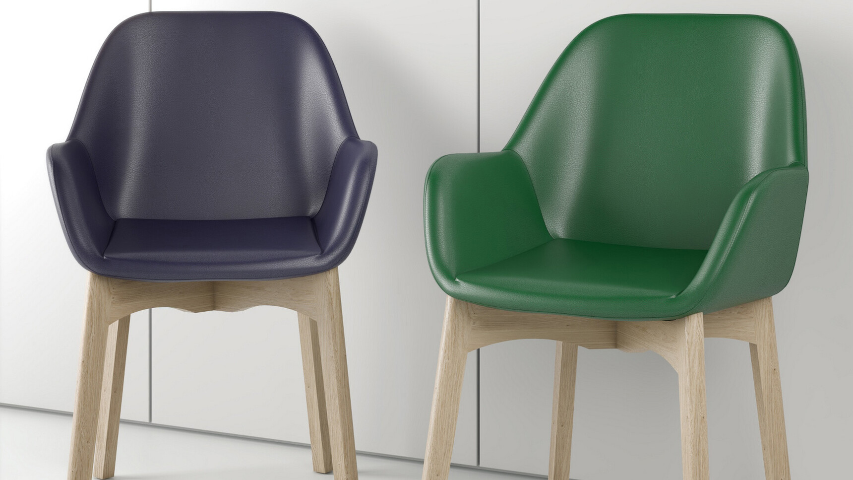 Elite Office Furniture Norden Meeting Chairs With Four Leg Base Wood Base Purple Green Upholstery Family Image