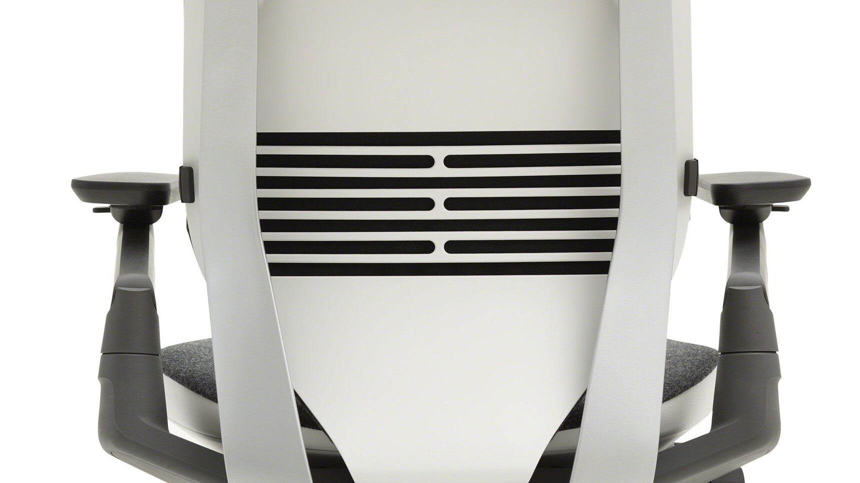 Steelcase Gesture Wrapped Back Office Chair with Headrest Black Upholstery With White And Grey Frame Detail Image