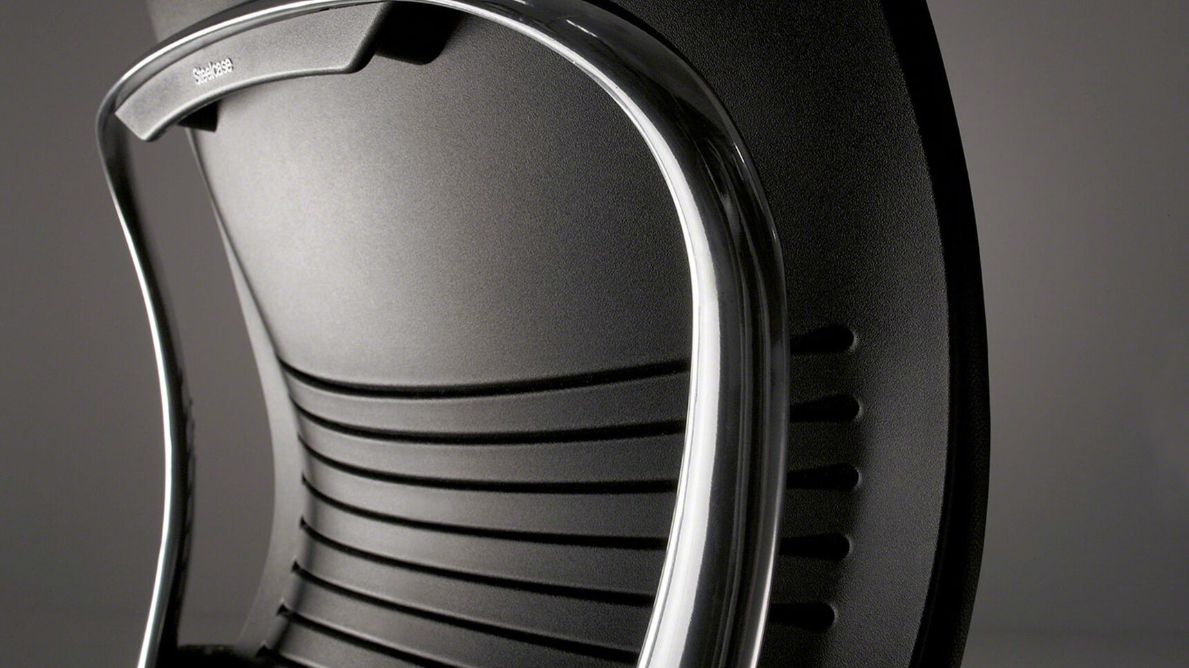 Steelcase Leap Leather Office Chair With Black Upholstery And Black And Polished Aluminium Frame Detail Image