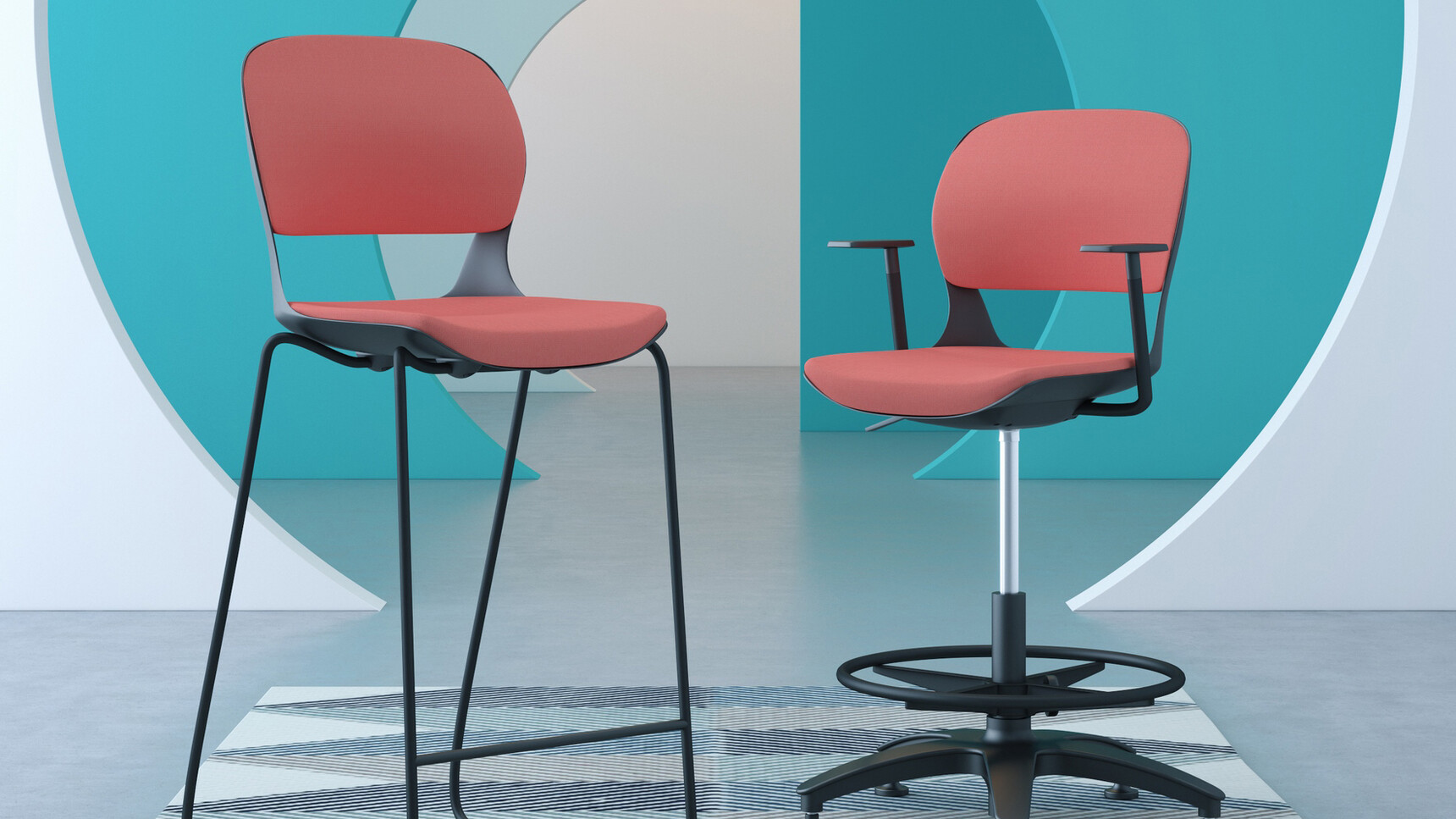 Elite Office Furniture Ace Stool With Sled Base And Draughtsman Base Black Finish Family Image