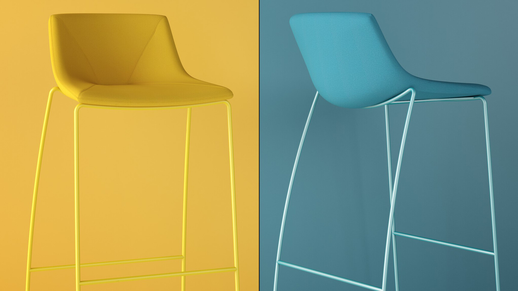 Elite Office Furniture Escape Stools With Sled Base Yellow Blue Frame Detail Image