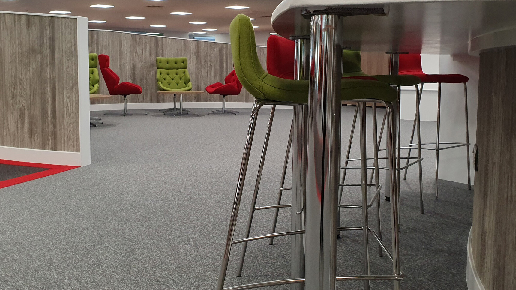 Elite Office Furniture Multiply Stools With Four Leg Base Fully Upholstered Green Red Upholstery Family Image