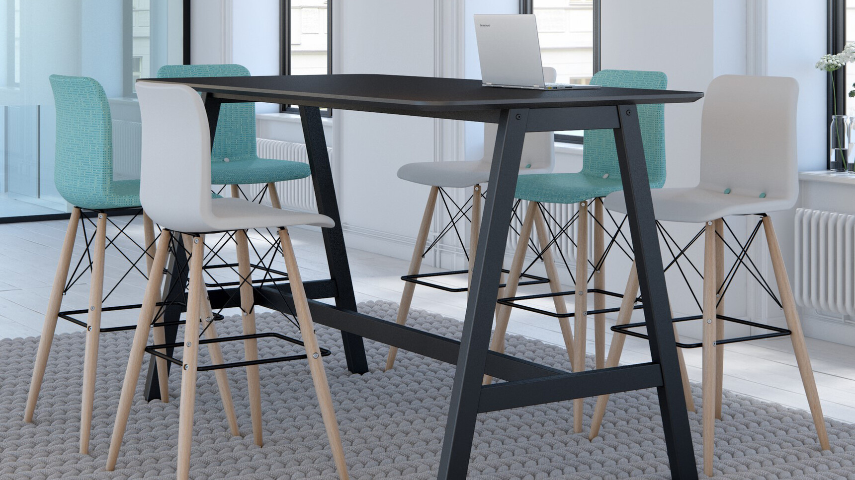 Elite Office Furniture Bob Fully Upholstered Stools With Wooden Base At Harmony Poseur Height Table Black Finish Family Image