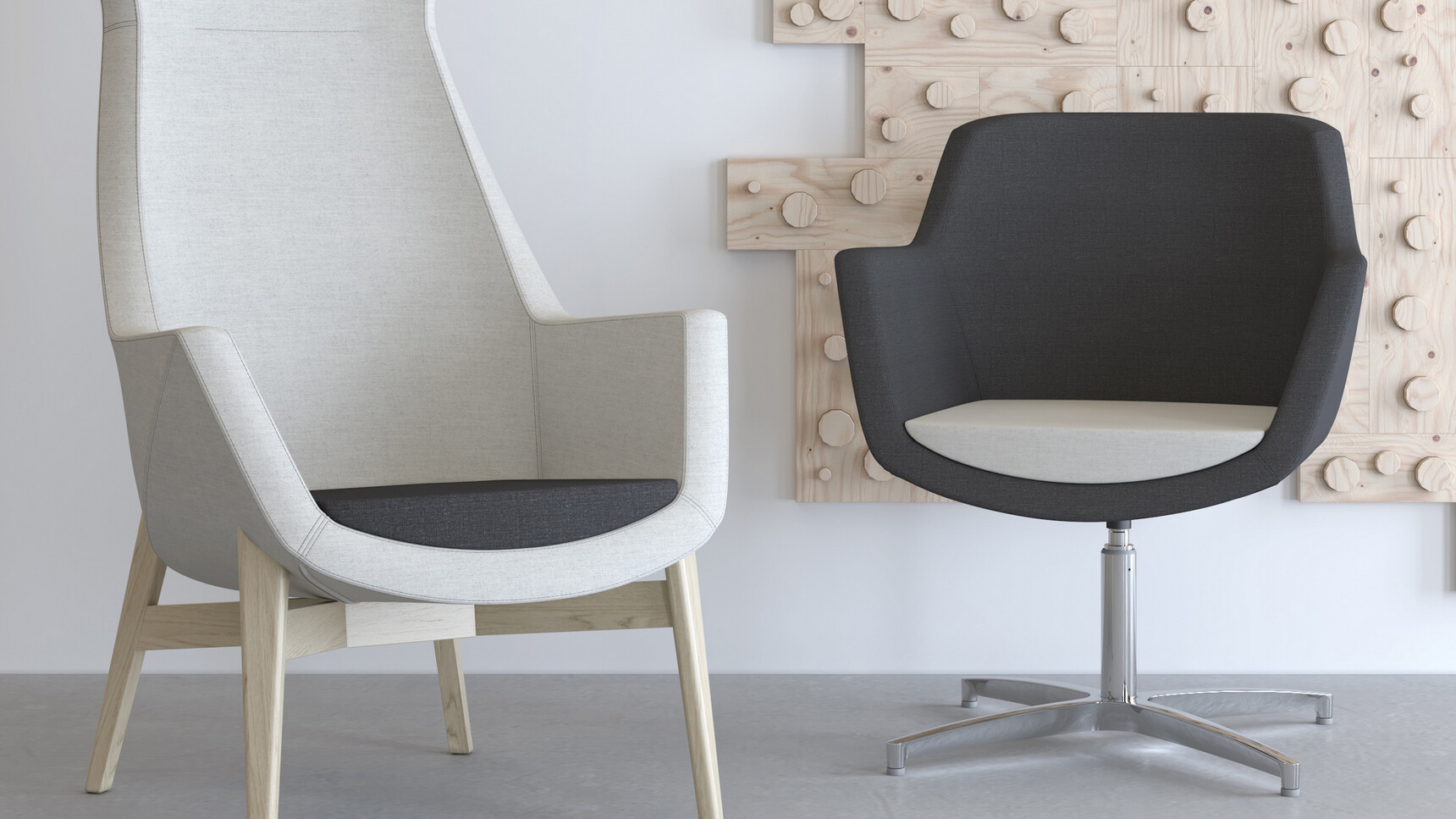 Elite Office Furniture Elipsa High Back Lounge Chair With Four Leg Base And Low Back Lounge Chair With Polished 4 Star Swivel Base Family Image