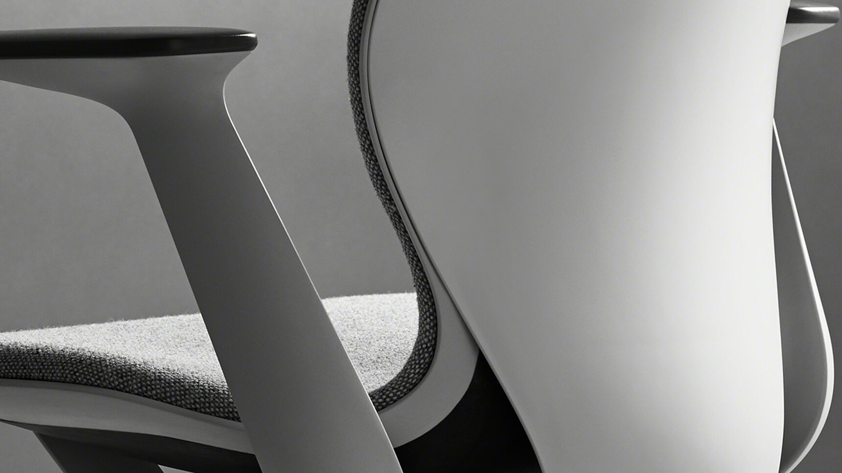 Steelcase SilQ Upholstered Draughtsman Office Chair With Grey Upholstery And White Frame And Black Arm Rest Showing Backrest Detail Image