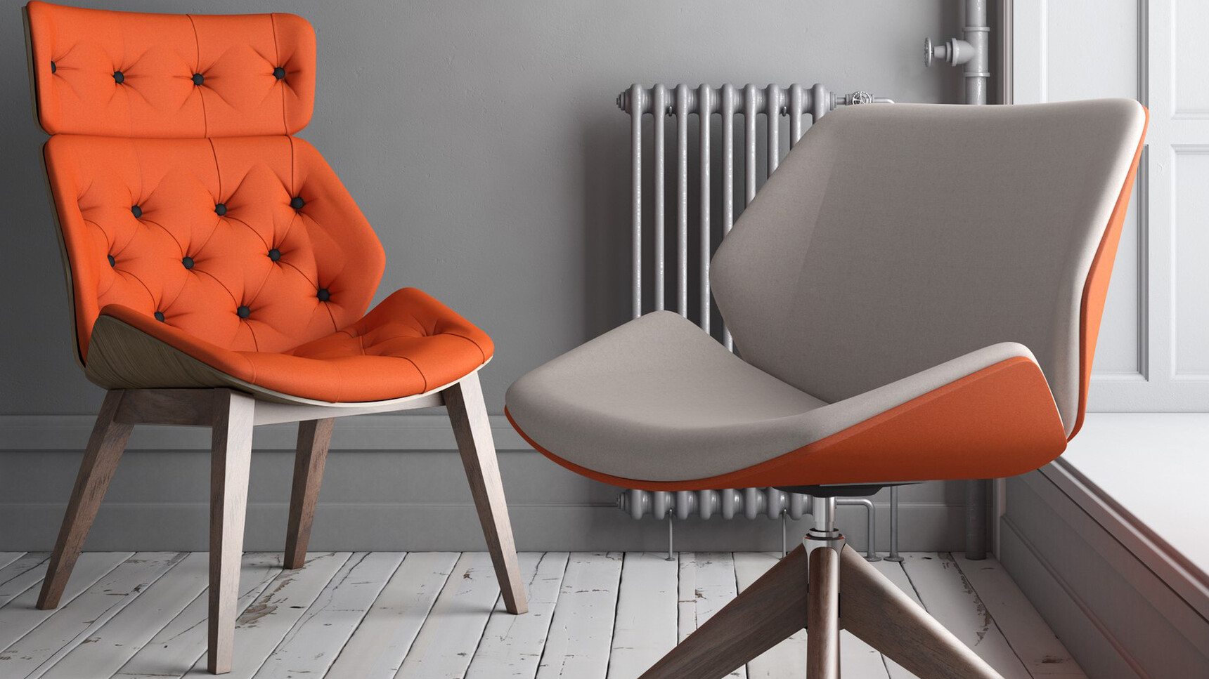 Elite Office Furniture Cascara High Back Lounge Chair With Four Leg Base Orange Upholstery Family Image