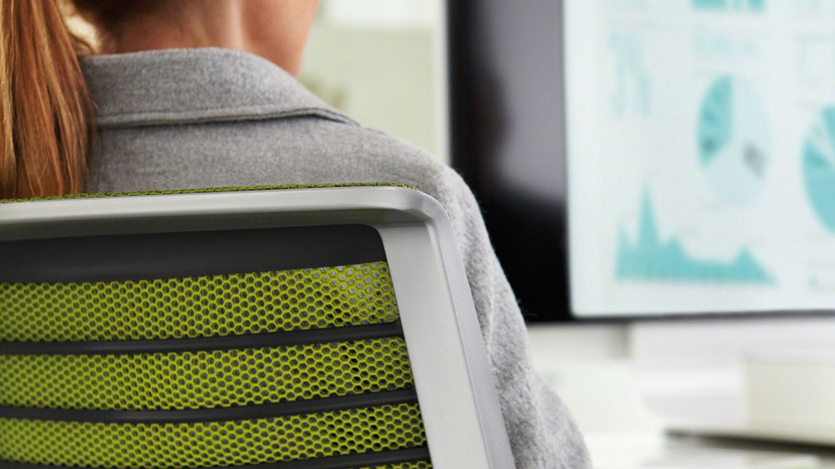 Steelcase Think Draughtsman Office Chair With Grey Frame And Green Backrest Detail Image