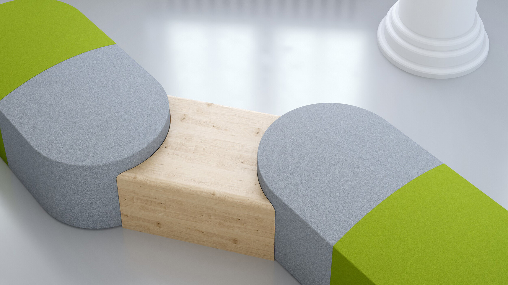 Elite Office Furniture Pill Modular Seating System With Table Green Grey Upholstery Detail Image