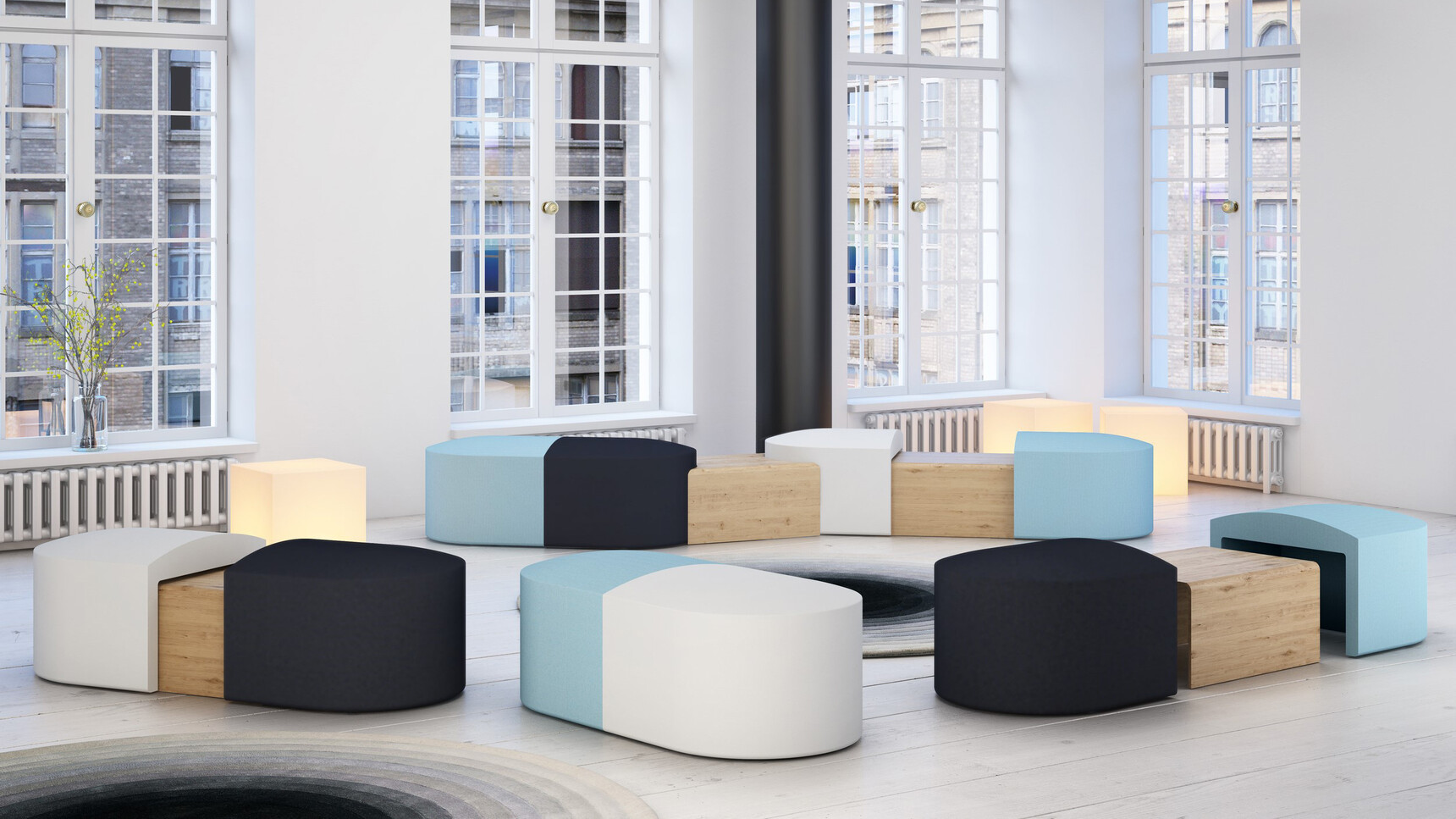 Elite Office Furniture Pill Modular Seating System With Table