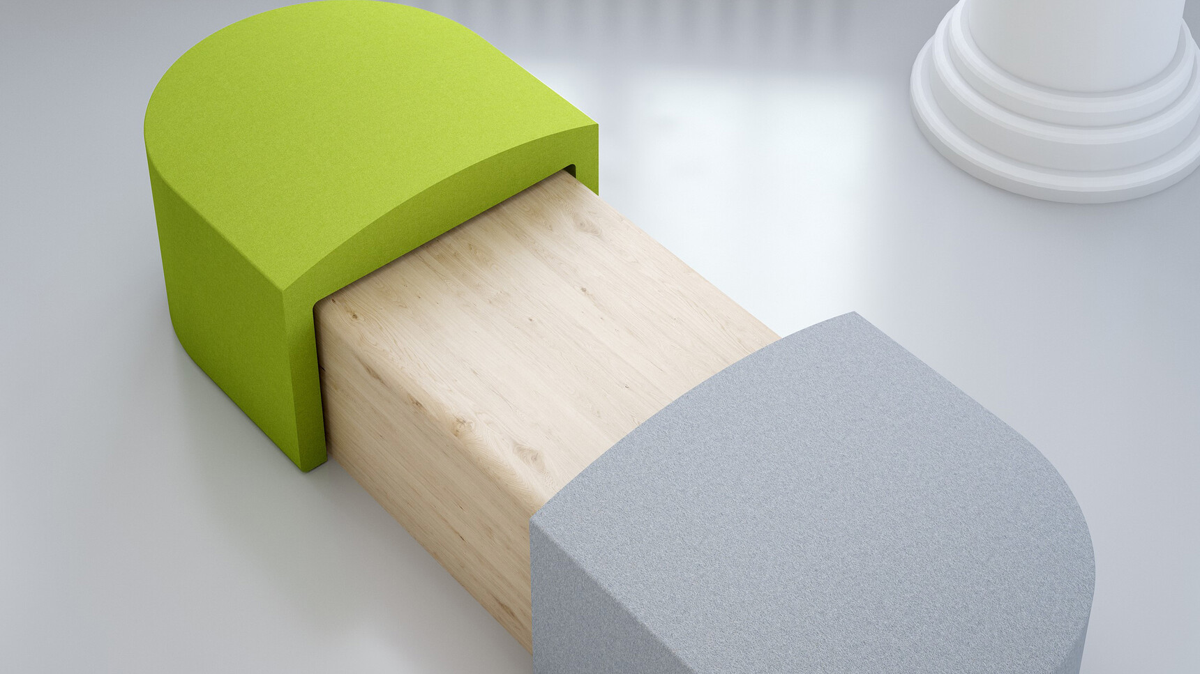 Elite Office Furniture Pill Modular Seating System With Table Green Grey Upholstery In Office Setting Detail Image
