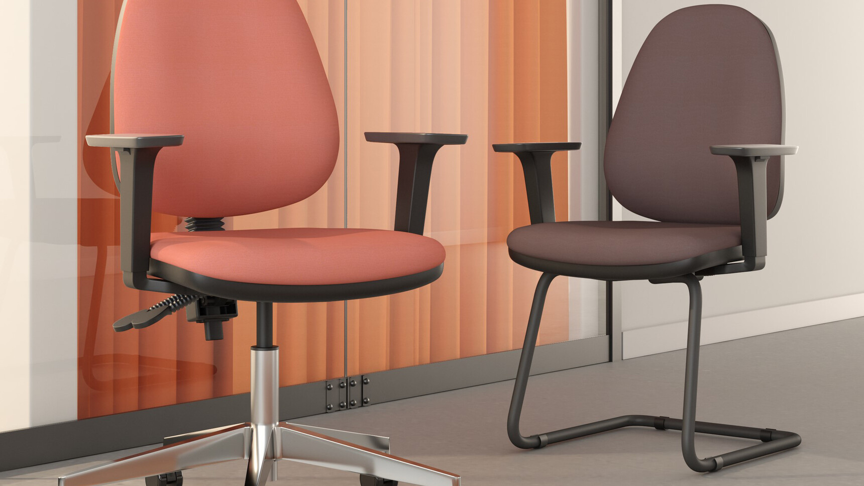 Elite Office Furniture Team Plus Upholstered Operator Chair And Cantilever Chair In Office Environment