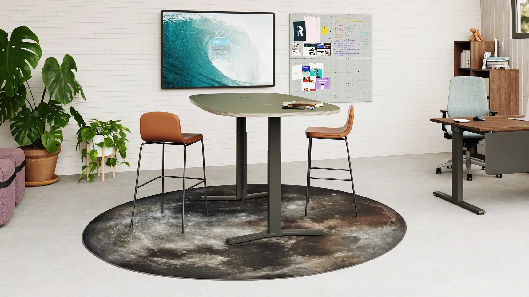 Steelcase Migration SE Height-Adjustable Meeting Table With T-Leg With Merle Legs In Collaboration Area