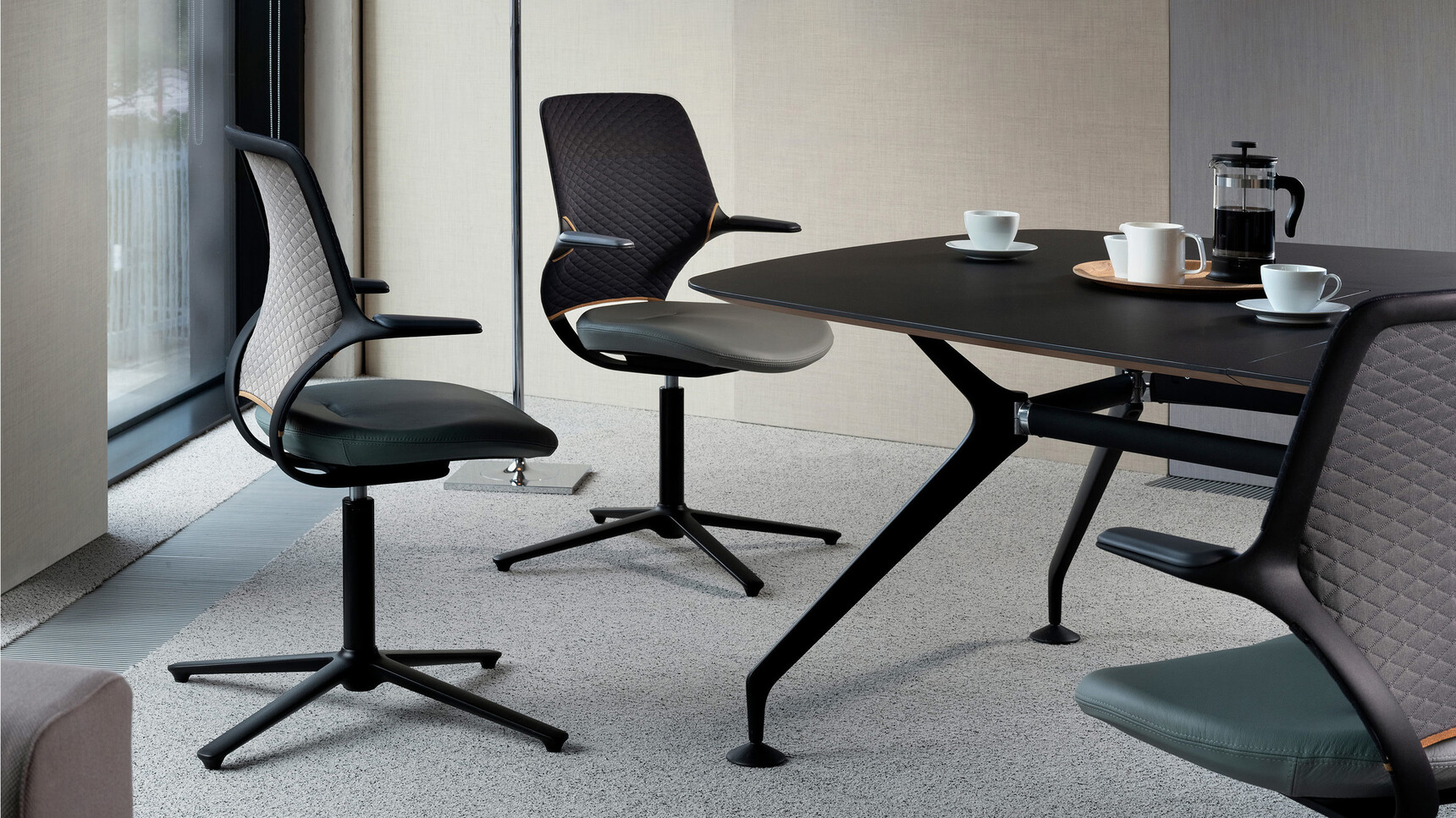 Two Orangebox AllowMe Midback Swivel Office Chairs In Office Setting