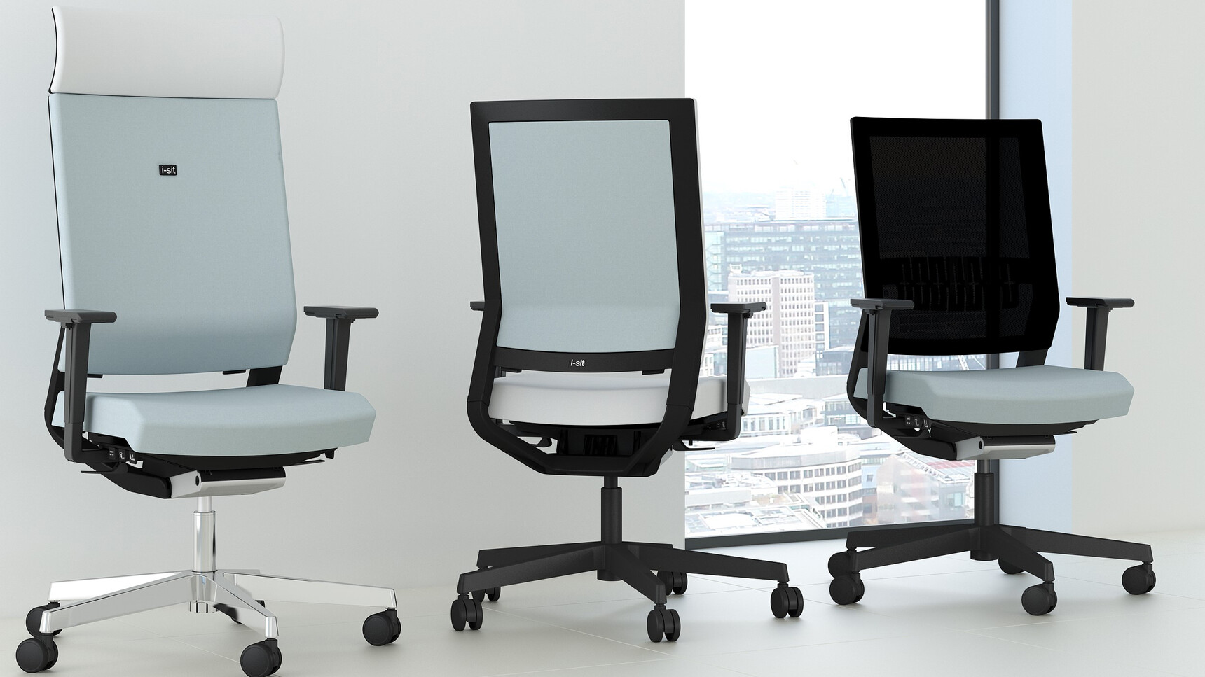 Elite Office Furniture i-sit Lite Office Chair And i-sit Lite Upholstered Office Chair With And Without Headrest In Office Setting
